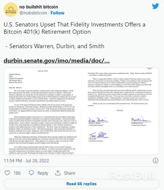 Democratic Senators Chide Fidelity Investments for BTC-Exposed Retirement Funds_1 Democratic Senators Chide Fidelity Investments for BTC-Exposed Retirement Funds_1