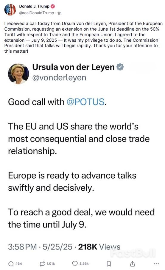 短短两天又变脸!特朗普同意推迟对欧盟征收50%关税_1 短短两天又变脸!特朗普同意推迟对欧盟征收50%关税_1