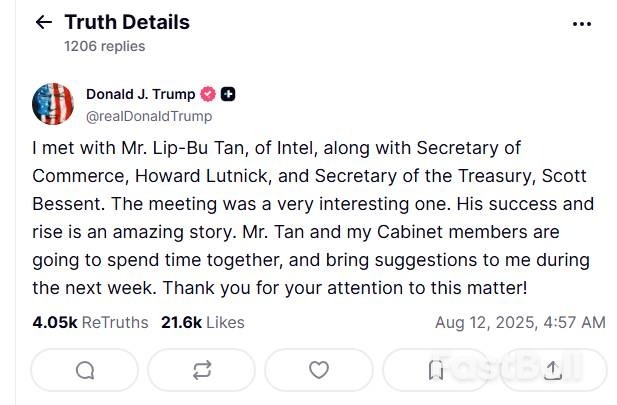 特朗普对英特尔CEO态度软化,不再要求其辞职_1 特朗普对英特尔CEO态度软化,不再要求其辞职_1