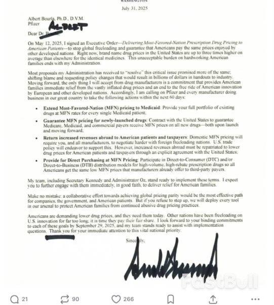 60天最后期限！特朗普致信全球17家制药巨头：要求降低美国药价_1