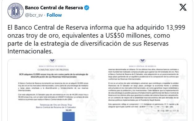 萨尔瓦多央行斥5000万美元购金,时隔35年首次出手_2 萨尔瓦多央行斥5000万美元购金,时隔35年首次出手_2