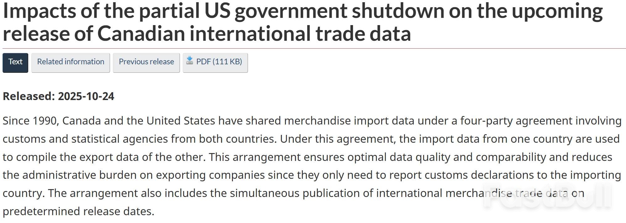 美国政府停摆展现溢出效应:加拿大贸易数据被迫“断更”_1 美国政府停摆展现溢出效应:加拿大贸易数据被迫“断更”_1