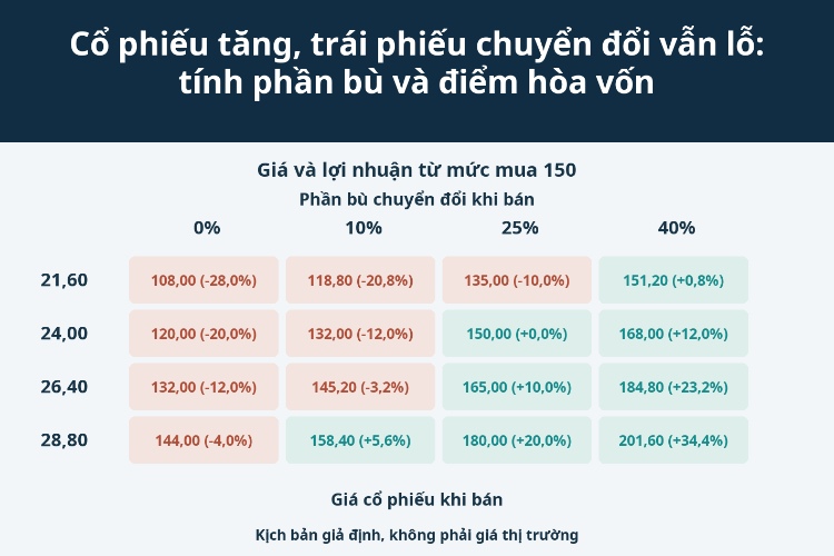 Cổ phiếu tăng, trái phiếu chuyển đổi vẫn lỗ: tính phần bù và điểm hòa vốn_1 Cổ phiếu tăng, trái phiếu chuyển đổi vẫn lỗ: tính phần bù và điểm hòa vốn_1
