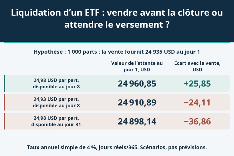 Liquidation d’un ETF : vendre avant la clôture ou attendre le versement ?_1 Liquidation d’un ETF : vendre avant la clôture ou attendre le versement ?_1